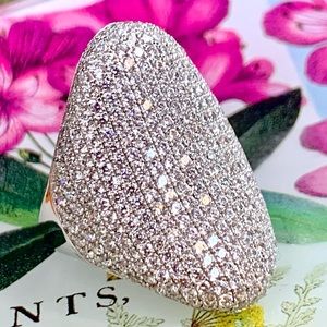 CZ Pavé Elongated Dome 925 Sterling Silver Ring Sz 8.5